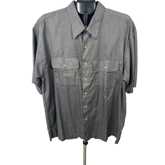 Van‎ Heusen Men's Short Sleeve Button Up Shirt Gray XL 17-17.5 Classic Fit - Picture 1 of 8